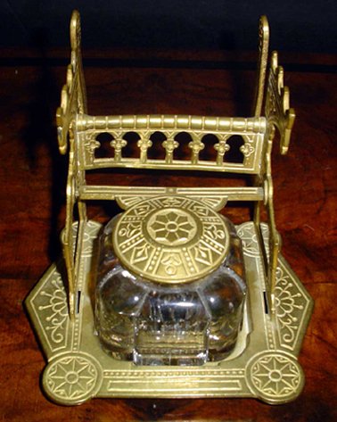 VICTORIAN EASTLAKE BRONZE INKWELL 765 - 2
