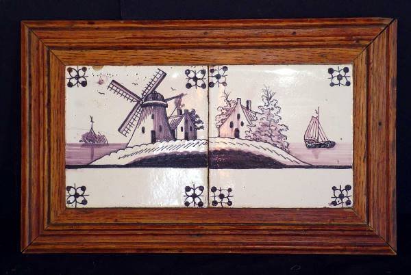 2 TILE WALL HANGING WITH WINDMILL & BOATS 10802O