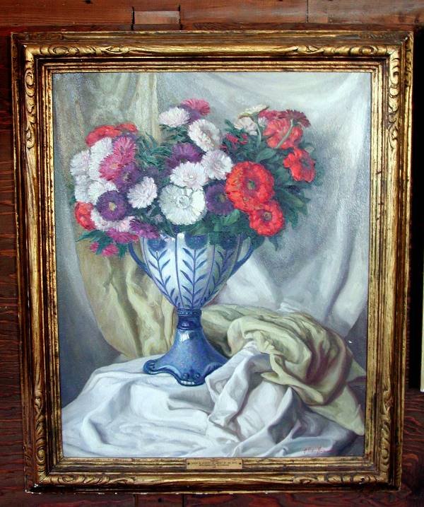 VICTOR HUMAN OIL ON MASONITE OF FLOWERS 1503