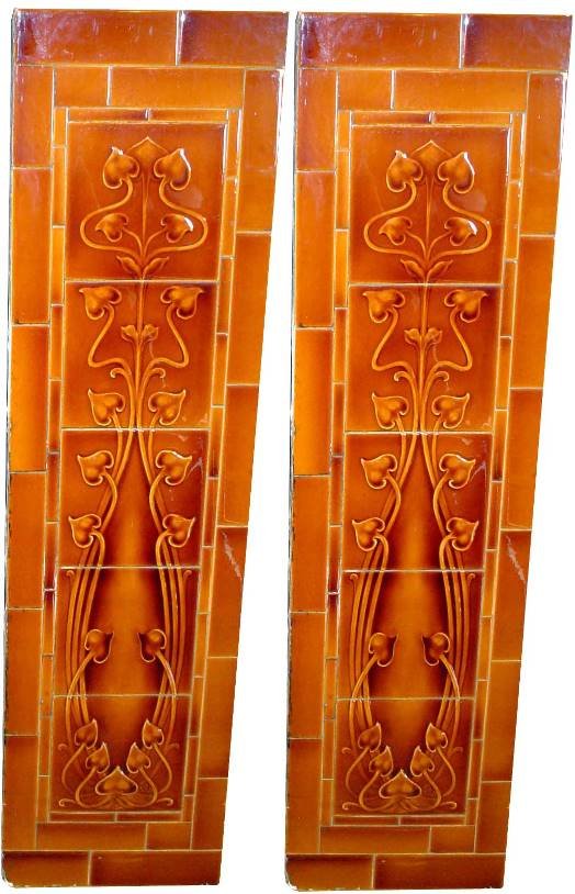 PAIR OF BROWN ART NOUVEAU TILE PANELS 1137