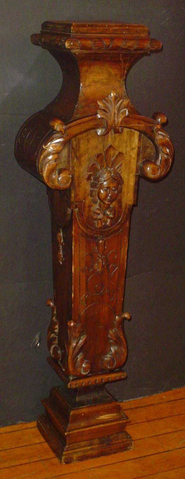 CARVED WALNUT PEDESTAL WITH LADY HEAD 14400