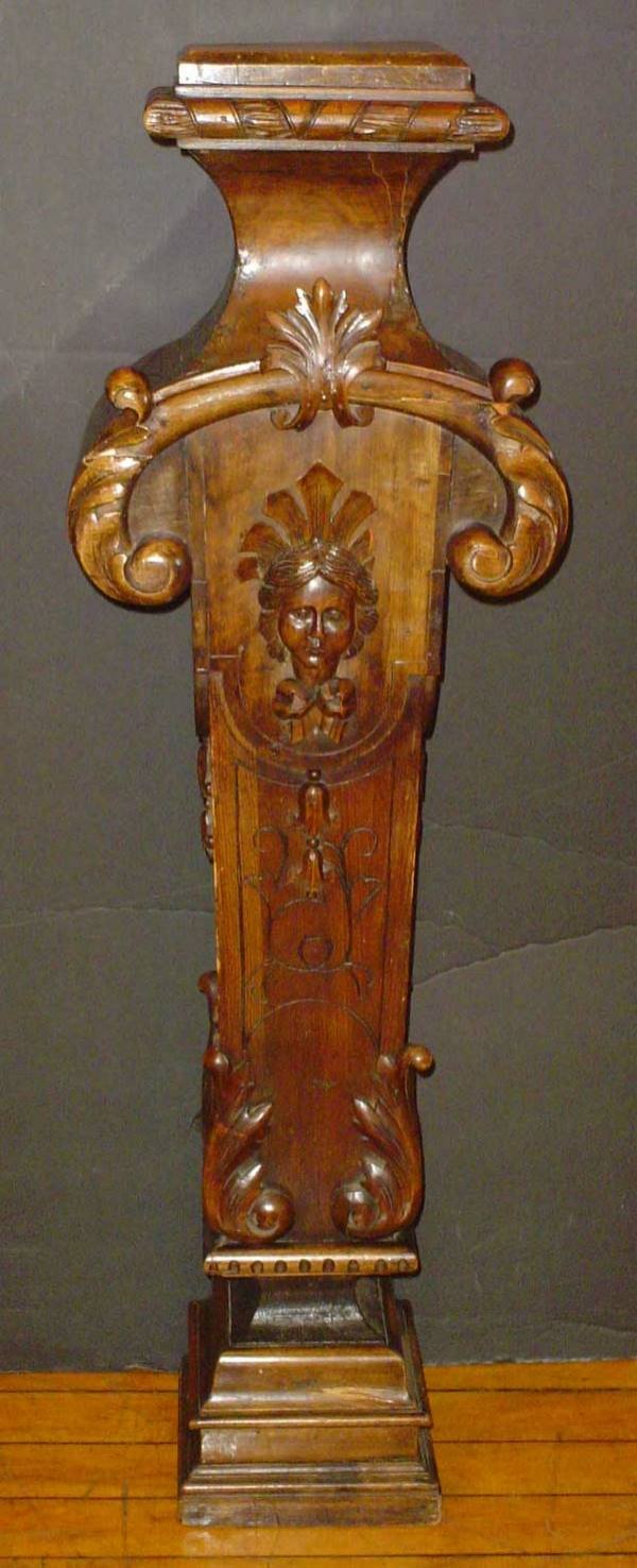 CARVED WALNUT PEDESTAL WITH LADY HEAD 14400 - 2