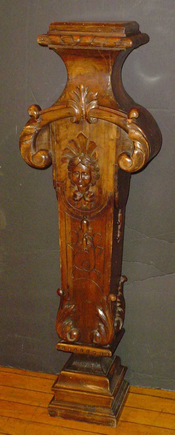 CARVED WALNUT PEDESTAL WITH LADY HEAD 14400 - 3