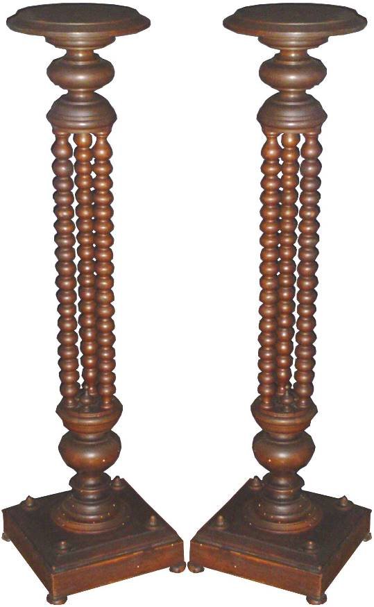 PAIR OF 3 COLUMN TWISTED WOOD PEDESTALS 14591