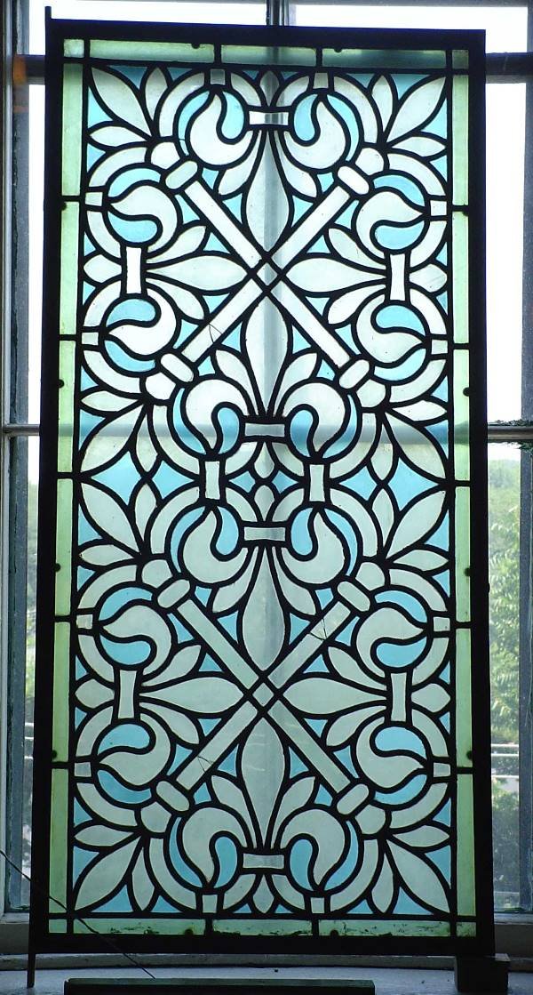 PAIR OF FLEUR DE LIS STAINED GLASS WINDOWS 15728 - 2