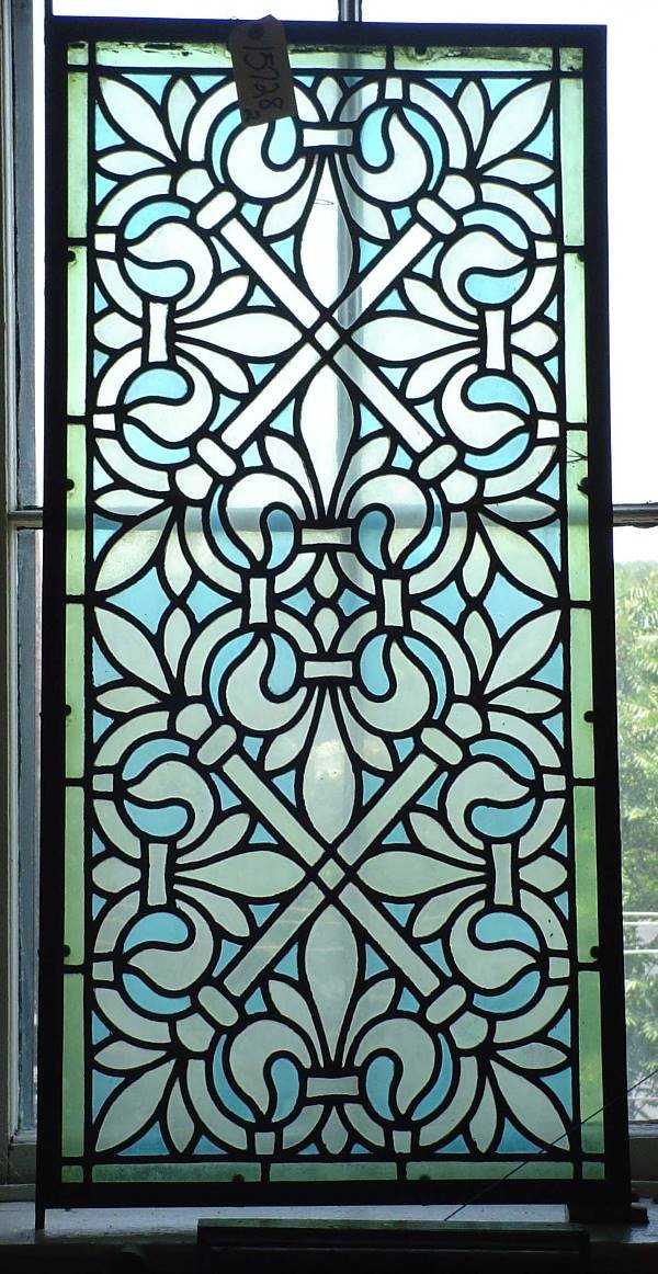 PAIR OF FLEUR DE LIS STAINED GLASS WINDOWS 15728 - 5