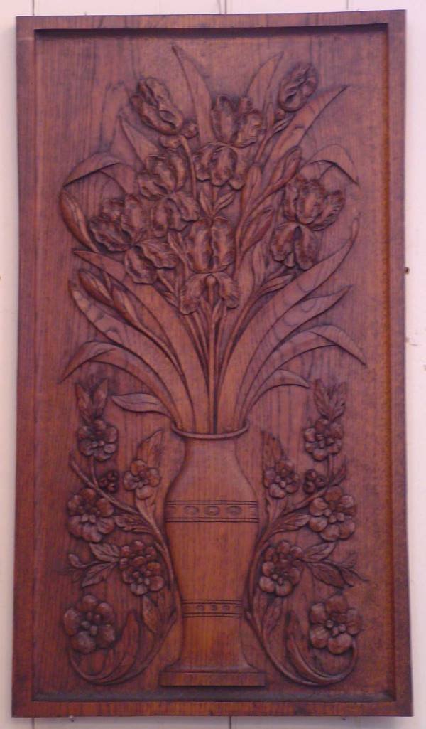 LARGE CARVED OAK PANELS WITH FLOWERS 15738A - 2