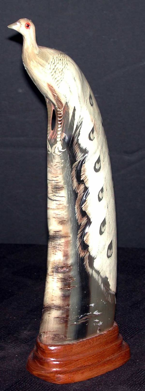 SCRIMSHAW LARGE CARVED PEACOCK 14618