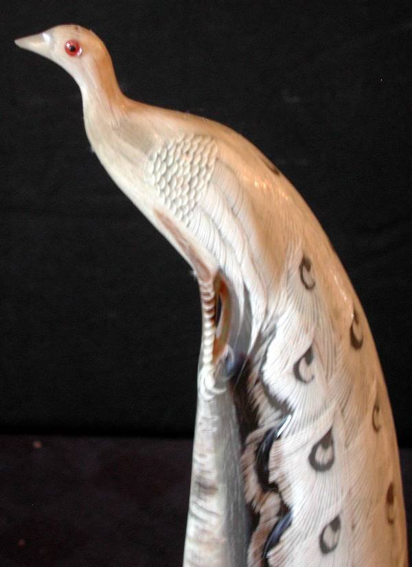 SCRIMSHAW LARGE CARVED PEACOCK 14618 - 4