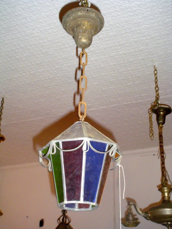 BRASS LEADED GLASS HALL LIGHT