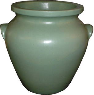 LARGE GREEN POTTERY VASE 1605: Large green pottery vase. Dimensions: 15"H x 16"W Age: Material: Pottery