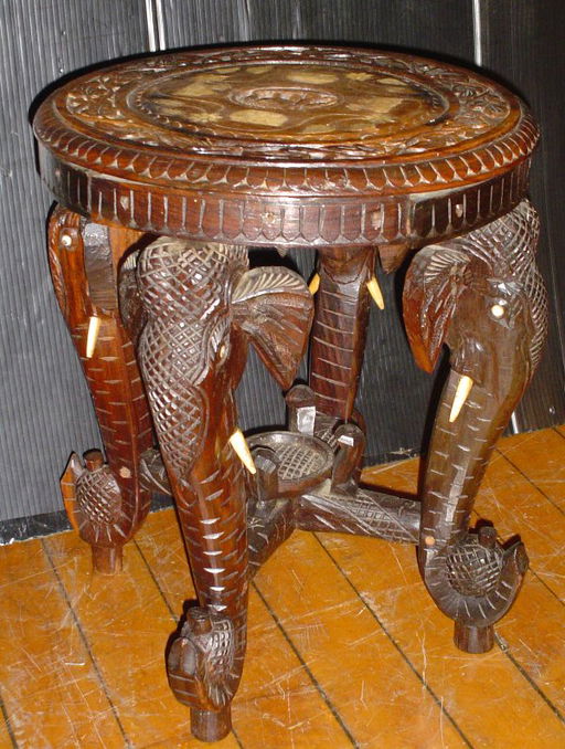 81 Carved Wood Elephant Table W Ivory Inlay 15790 May 17 2008 81 Carved Wood Elephant Table W Ivory Inlay 15790