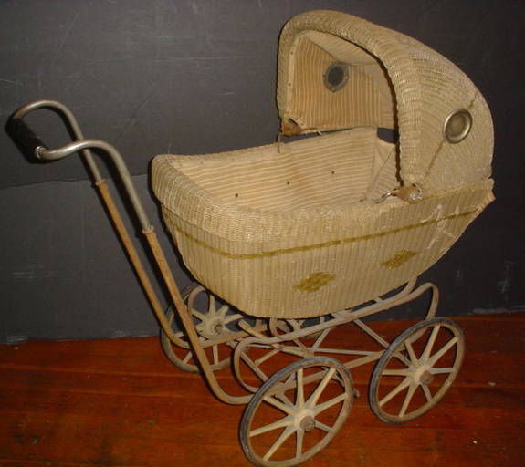 Antique Wicker Baby Carriage Gardner Mass. 1826
