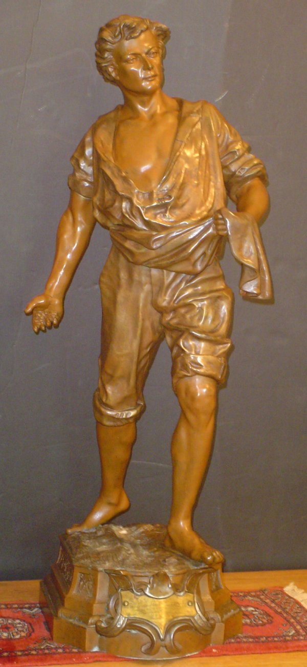 LG BRONZED SPELTER STATUE MAN SOWING SEED 3094