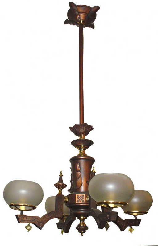 656 Gas Egyptian Revival 4 Arm Chandelier 2987