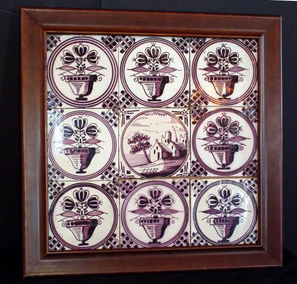 FRAMED 9 TILE GROUPING W HOUSE CTR & FLORAL 10802N