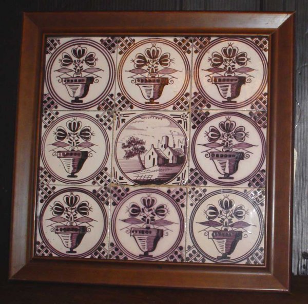 FRAMED 9 TILE GROUPING W HOUSE CTR & FLORAL 10802N - 2