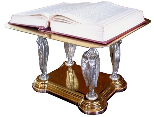 BRONZE BIBLE STAND W/ SILVER PLATE ANGELS 3119