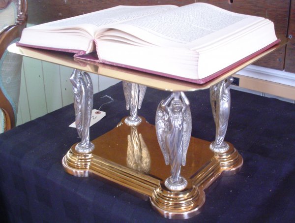 BRONZE BIBLE STAND W/ SILVER PLATE ANGELS 3119 - 4