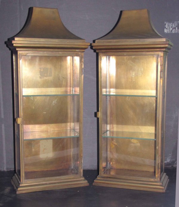 PR OF SMALL BRASS & GLASS CURIO DISPLAY CASES 3449