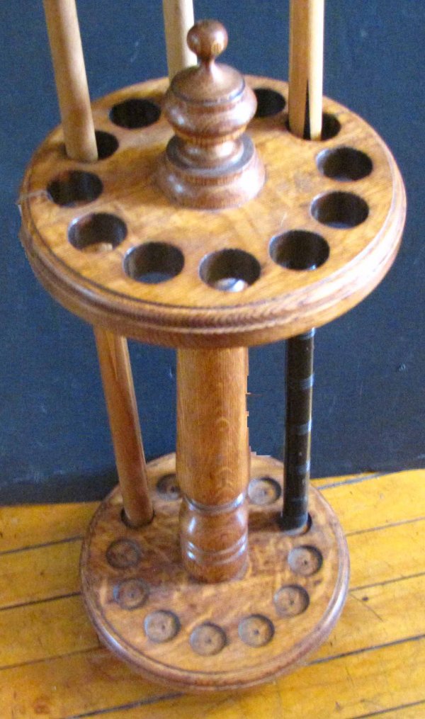 ANTQ. OAK FREE STANDING POOL CUE STICK HOLDER 3024 - 2