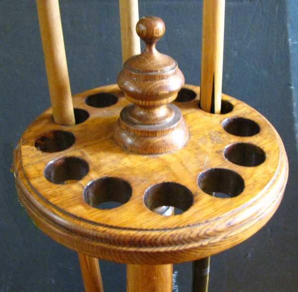 ANTQ. OAK FREE STANDING POOL CUE STICK HOLDER 3024 - 4