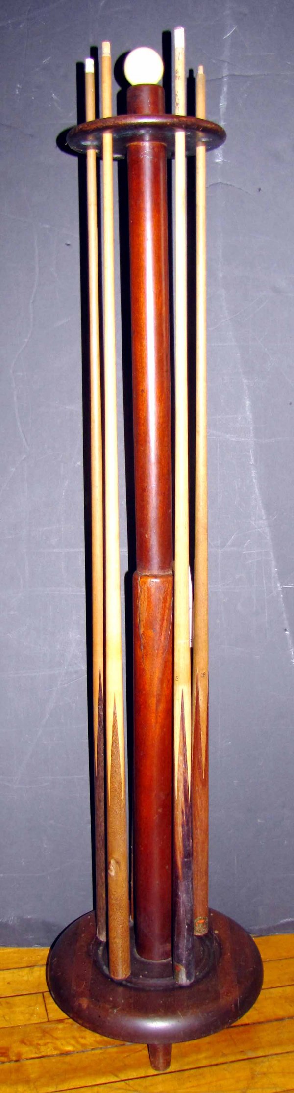 ANTIQUE WOOD FLOOR POOL CUE STICK HOLDER 7545