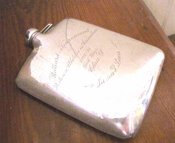 BILLIARD 1ST PRZ STERLING SILVER FLASK TROPHY 3758