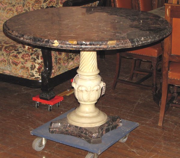 LG ROUND ANTIQUE 2 TONE ALL MARBLE TABLE 10898