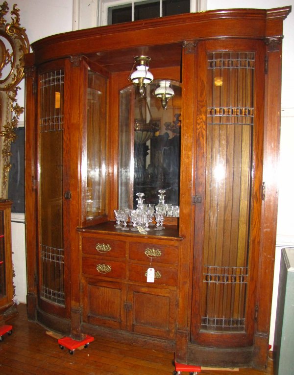 LG OAK DOUBLE SIDED CURIO CABINET LEADED DOOR 1635 - 2