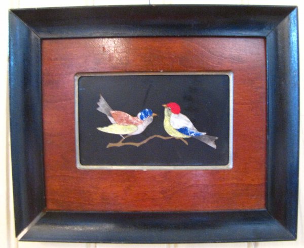 PIETRA DURA SCENE OF BIRDS IN WOOD FRAME 786