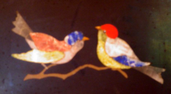 PIETRA DURA SCENE OF BIRDS IN WOOD FRAME 786 - 2