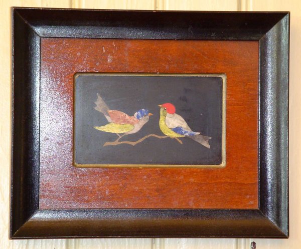 PIETRA DURA SCENE OF BIRDS IN WOOD FRAME 786 - 3
