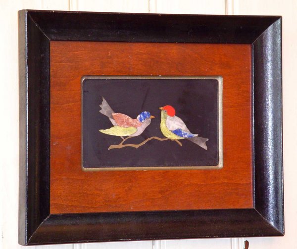 PIETRA DURA SCENE OF BIRDS IN WOOD FRAME 786 - 4