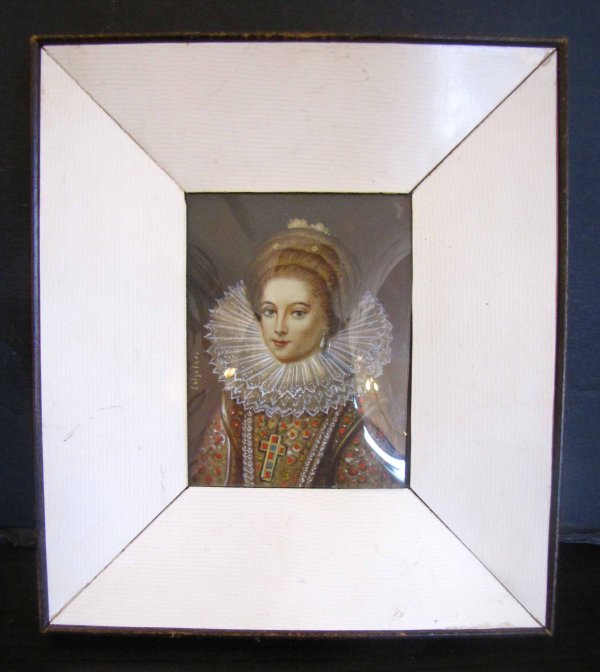 ARTIST SIGNED PAINTING ON IVORY IN IVORY FRAME 727