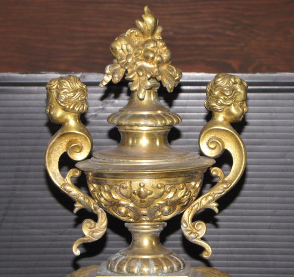 LG 3PC CAST BRONZE CLOCK SET WITH LADY HEADS 14433 - 5