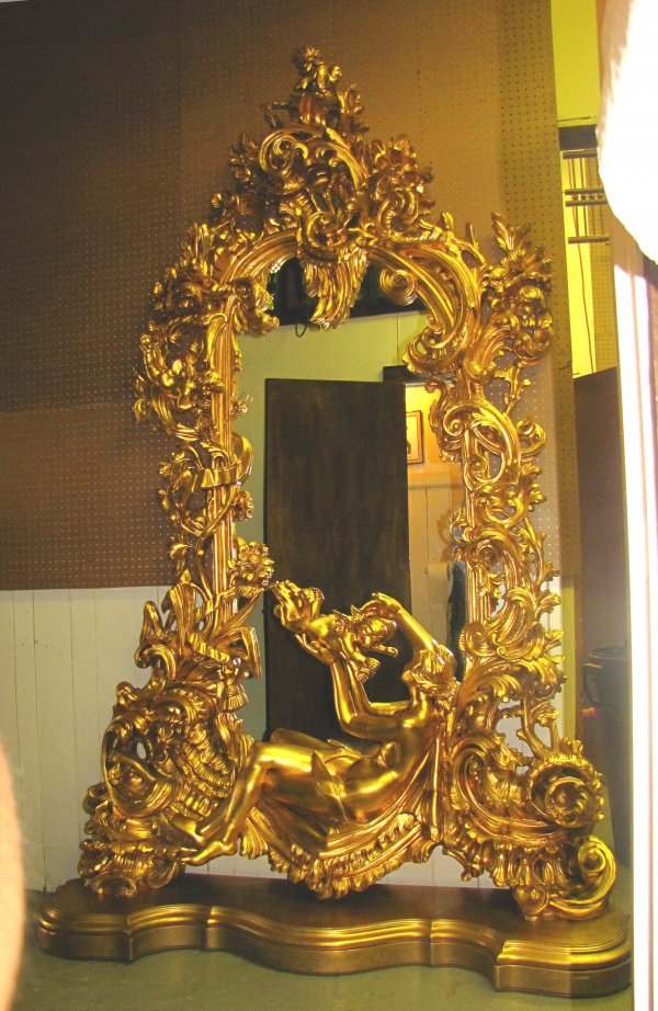 XLG ITALIAN ROCOCO HALL MIRROR 2 CUPIDS & LADY 1613
