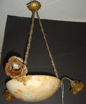 3 ARM BRONZE & YELLOW ALABASTER DOME LIGHT 13817