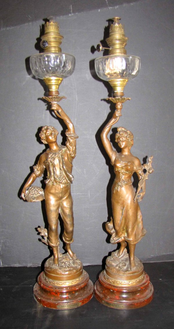 PR. OF OIL LAMPS OF LADY & MAN SGD ROUSSEAU 3414