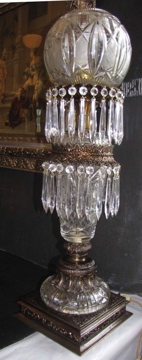 TALL CUT & PRESSED GLASS LAMP WITH PRISMS 3639 - 2