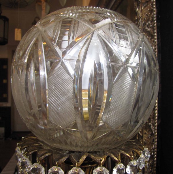 TALL CUT & PRESSED GLASS LAMP WITH PRISMS 3639 - 4