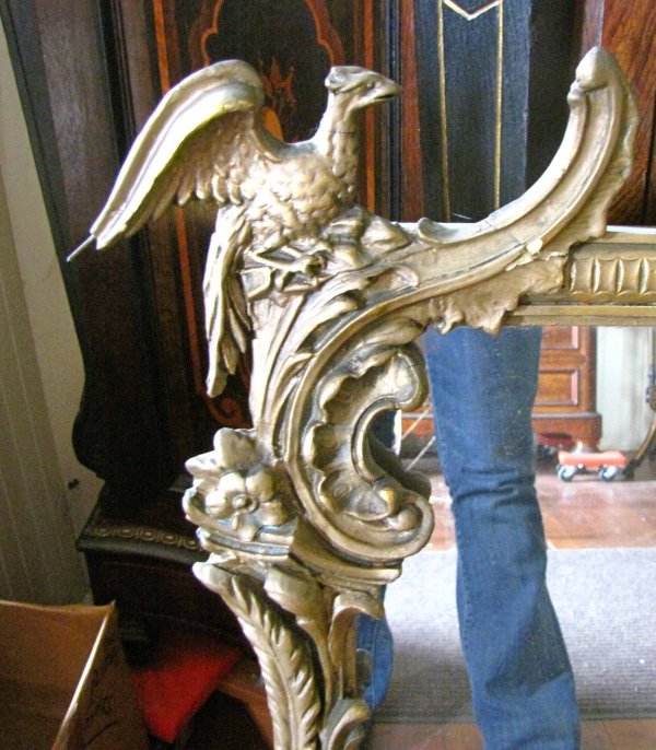 GOLD LEAF MANTLE WALL MIRROR W/ PHEONIX BIRDS 3761 - 2