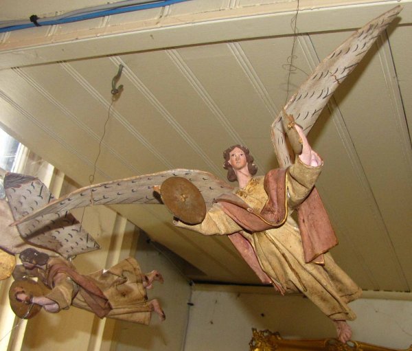 TWO ANTIQUE PAPER MACHE WINGED ANGELS 3724 - 2