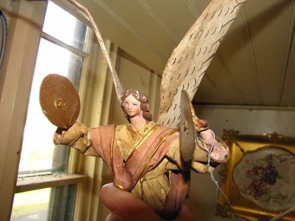 TWO ANTIQUE PAPER MACHE WINGED ANGELS 3724 - 8
