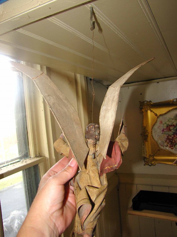 TWO ANTIQUE PAPER MACHE WINGED ANGELS 3724 - 9