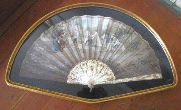 HAND PTD FAN W/ M.O.P HANDLE IN SHADOW BOX 3756
