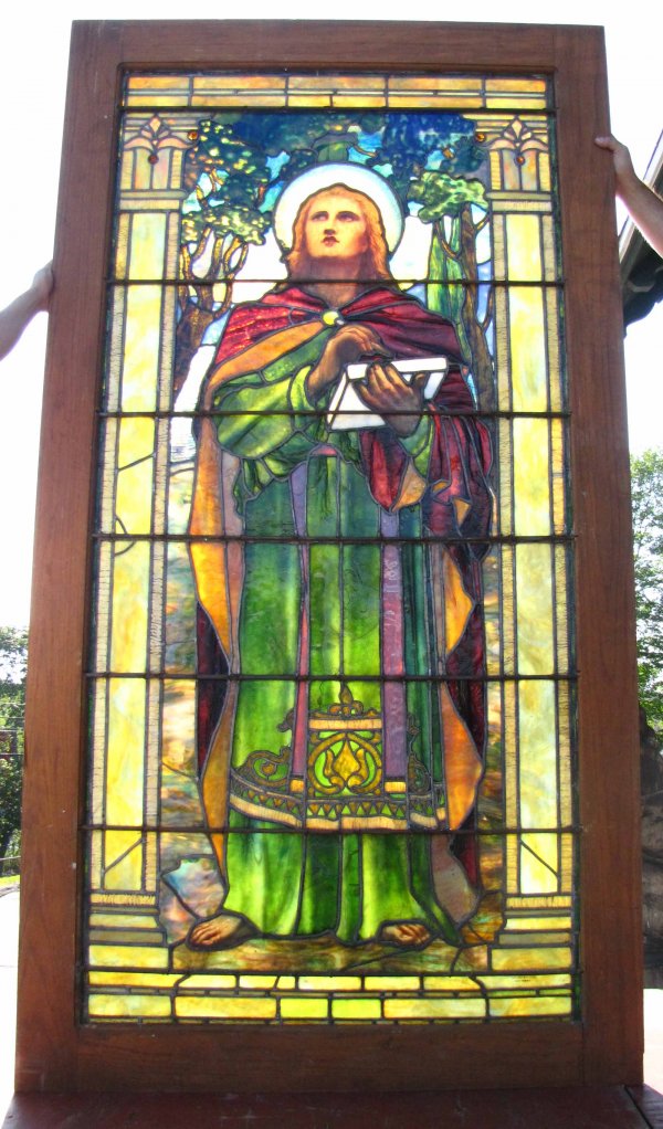 409 SGD TIFFANY STUDIOS LADY STAINED GLASS WINDOW 1585