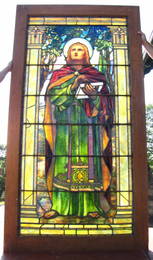 409: SGD TIFFANY STUDIOS LADY STAINED GLASS WINDOW 1585