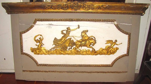 CVD ARCHITECTURAL WOOD PANEL W/CHARIOT SCENE 3877: Carved architectural wood panel with chariot scene. Dimensions: 25.5"H x 43.5"W x 3"D Material: WOOD Age: 1880