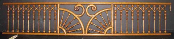 CVD OAK STICK & BALL FRETWORK W/ SCROLL WORK 3630b: Original carved oak stick & ball fretwork with scroll work center Dimensions: 12.5"H x 61"W Age: 1880 Material: Oak wood We have a matching mate to this lot. Please see l